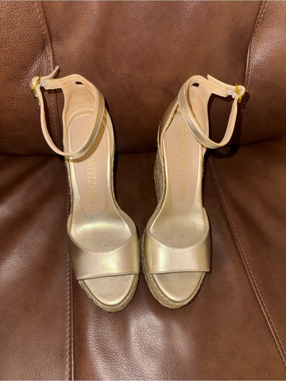 Stuart Weitzman Gold Espadrille Wedge Sandals with Ankle Strap - Picture 4 of 8
